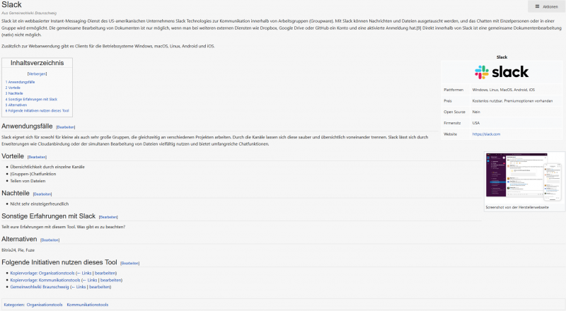 Screenshot der Seite "Slack"